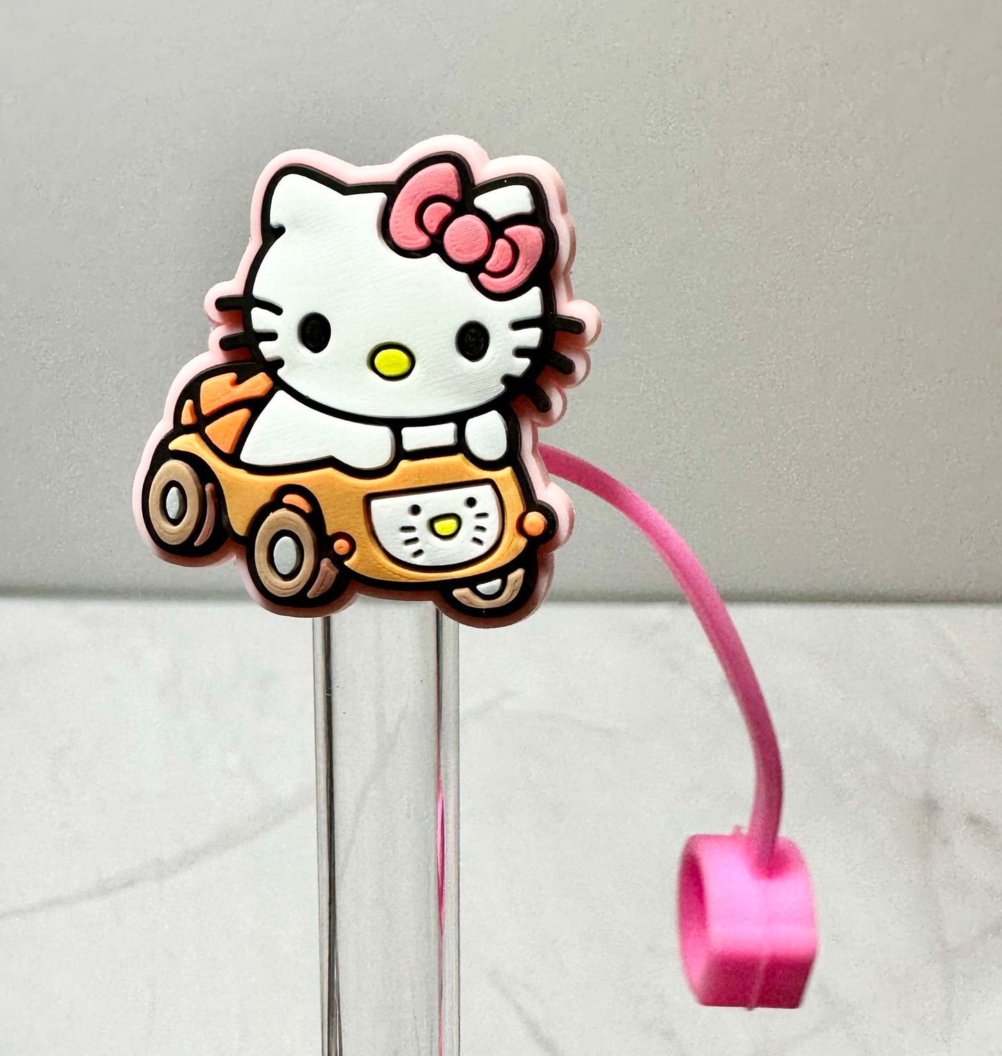 Cute Pink Kitty Straw Toppers (Larger)