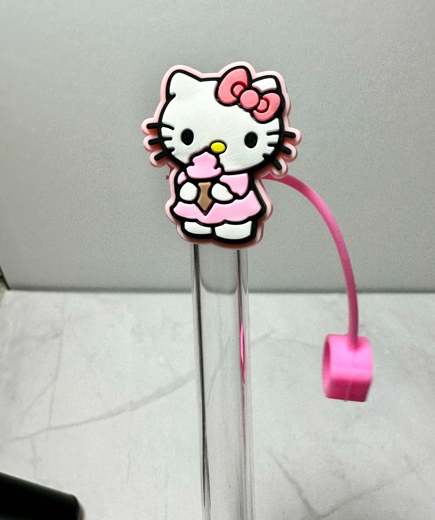 Cute Pink Kitty Straw Toppers (Larger)