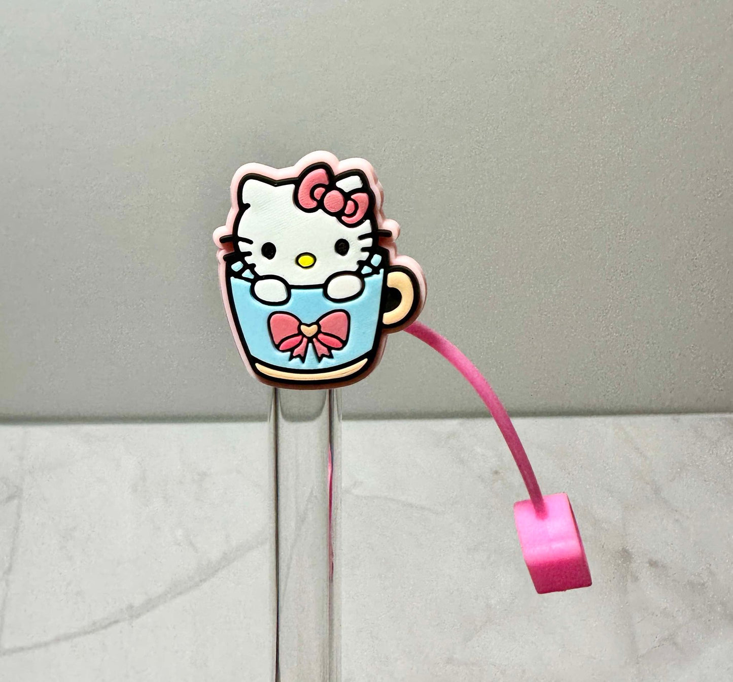 Cute Pink Kitty Straw Toppers (Larger)