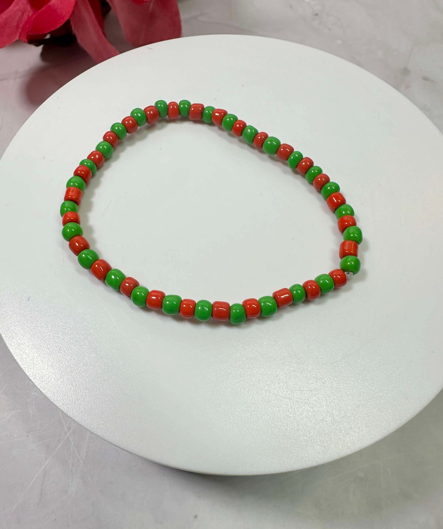 Red & Green Christmas Seed Bead Bracelet