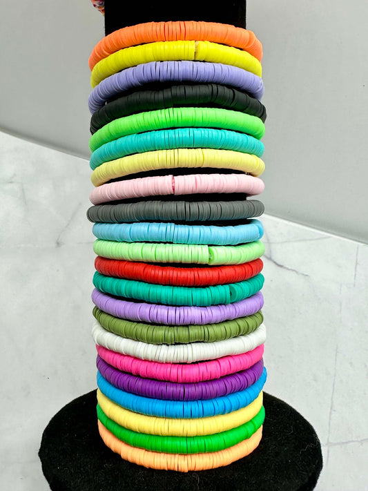 Solid Color Clay Beaded Stretch Bracelets