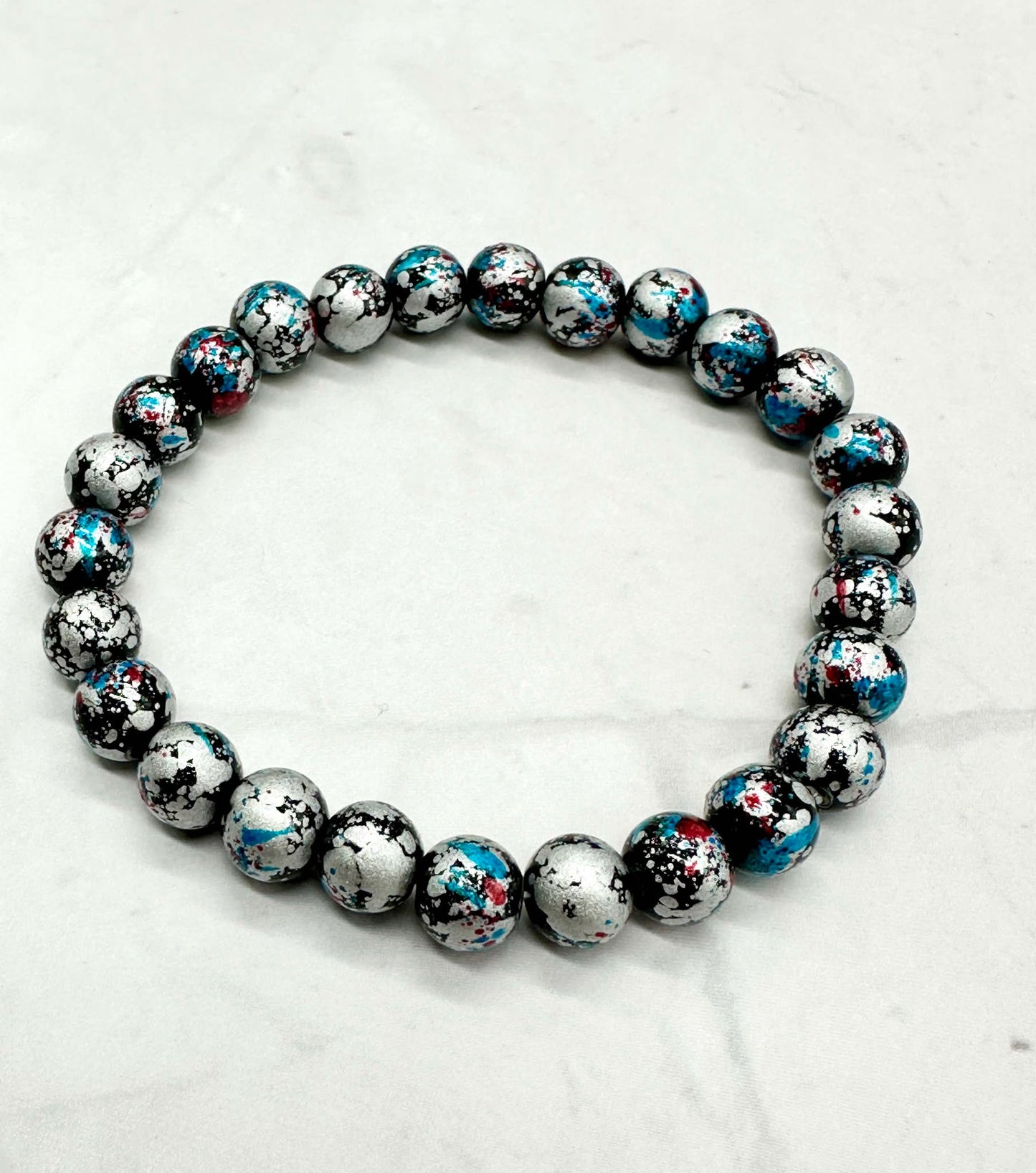 Silver & Black Graffiti Stretch Bracelet