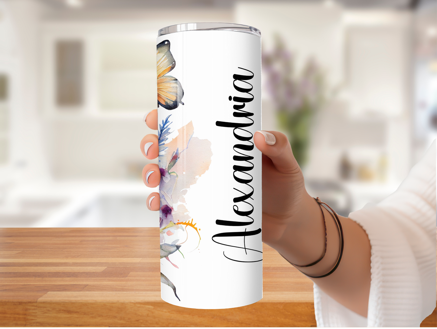Watercolor Butterfly Floral Personalized Tumbler
