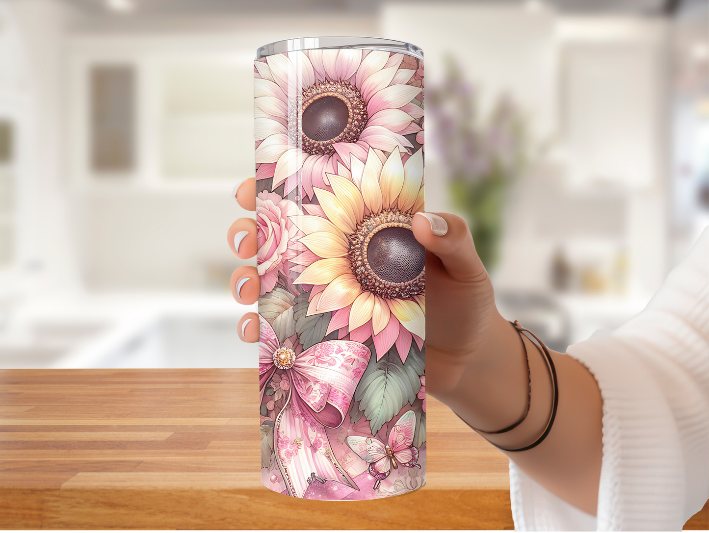 Pink Sunflower & Bow 20oz Tumbler