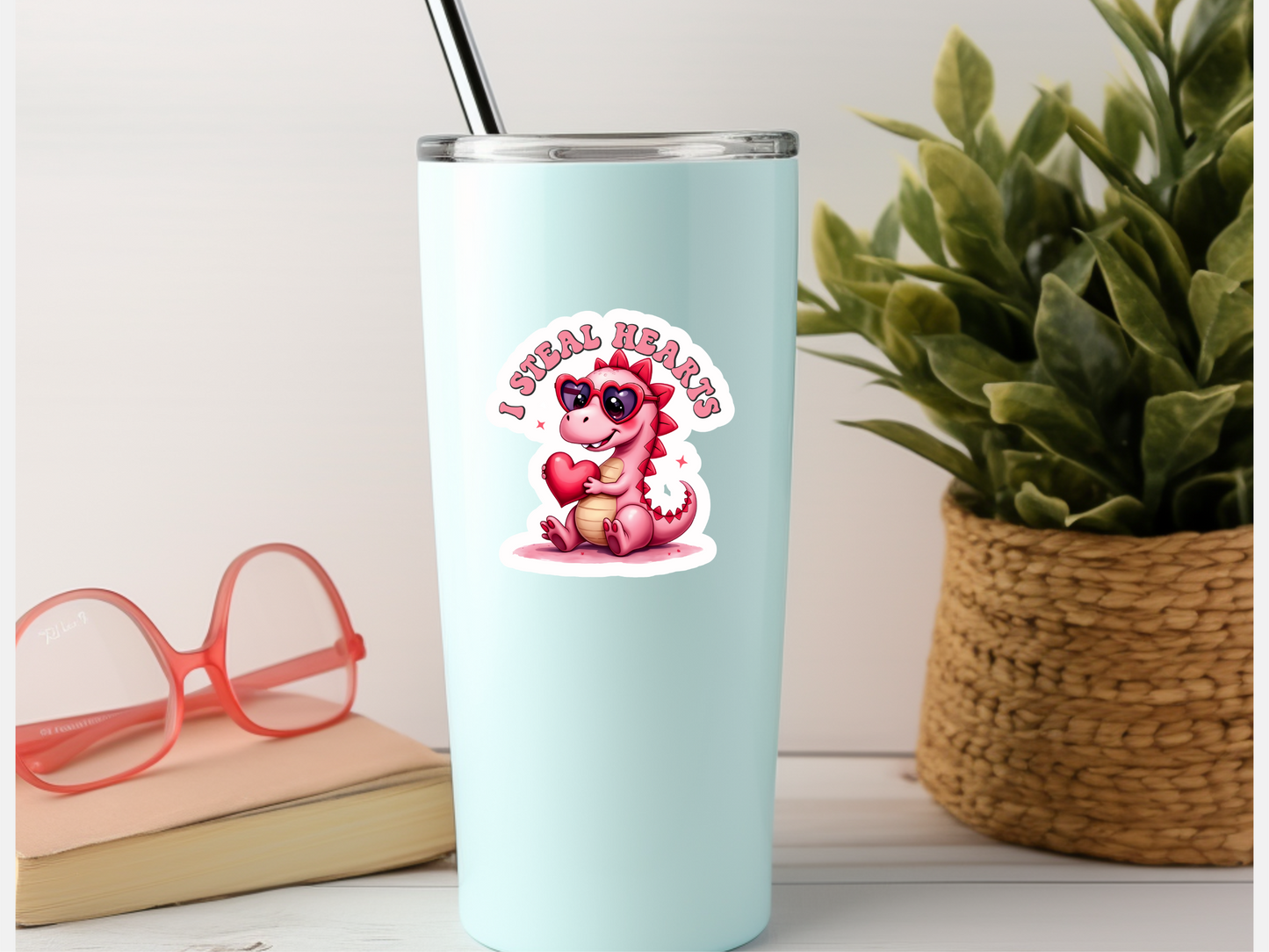 Cute Valentine Pink Dinosaur Sticker