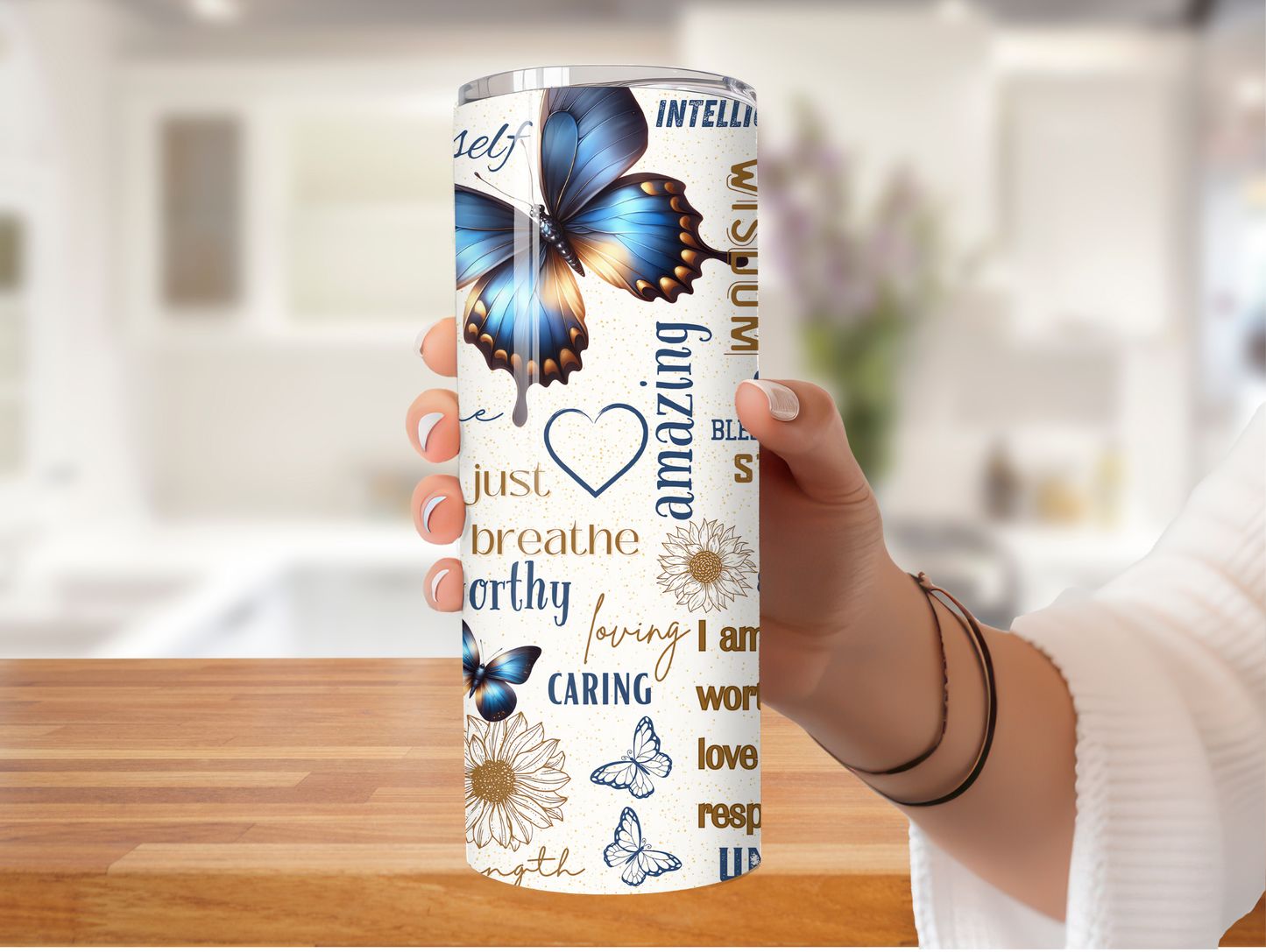 Blue & Gold Positivity Butterfly 20oz Tumbler