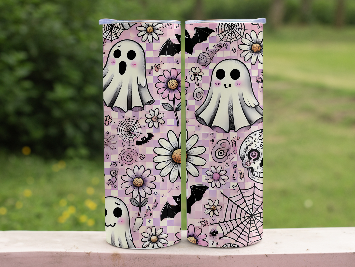 Purple Retro Halloween Ghosts 20oz Tumbler