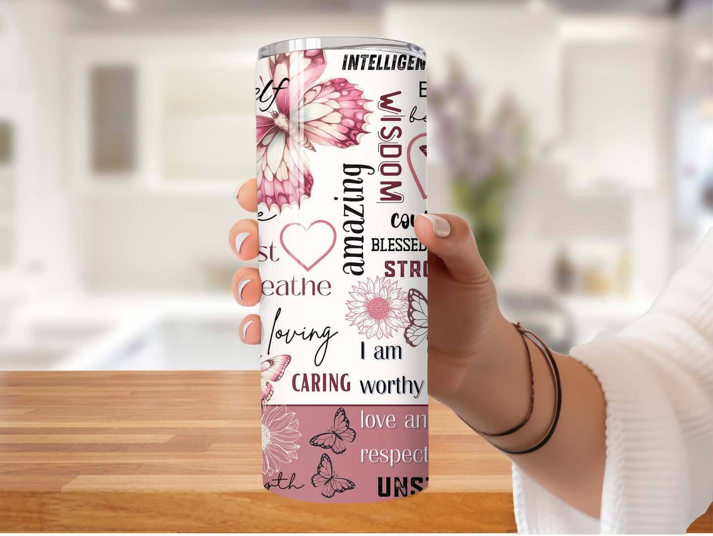 Mauve Positivity Butterfly 20oz Tumbler