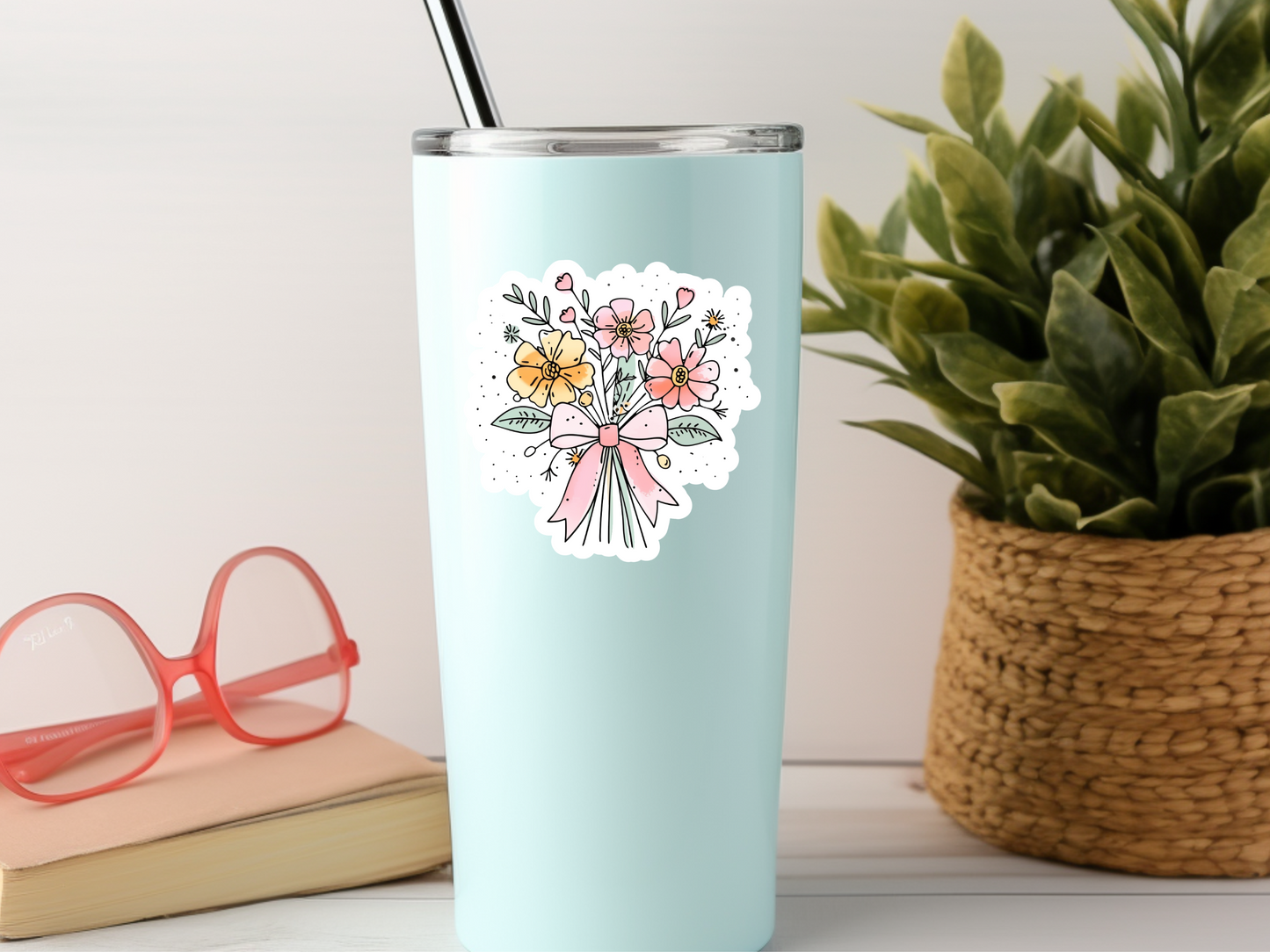 Bunch Of Flowers W/Bow Sticker