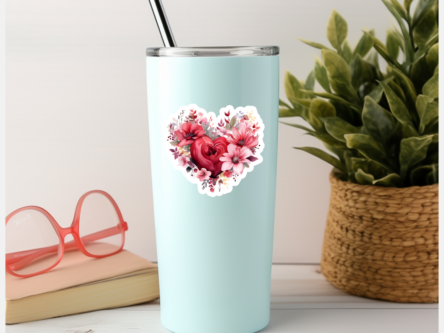 Red & Pink Rose Heart Sticker