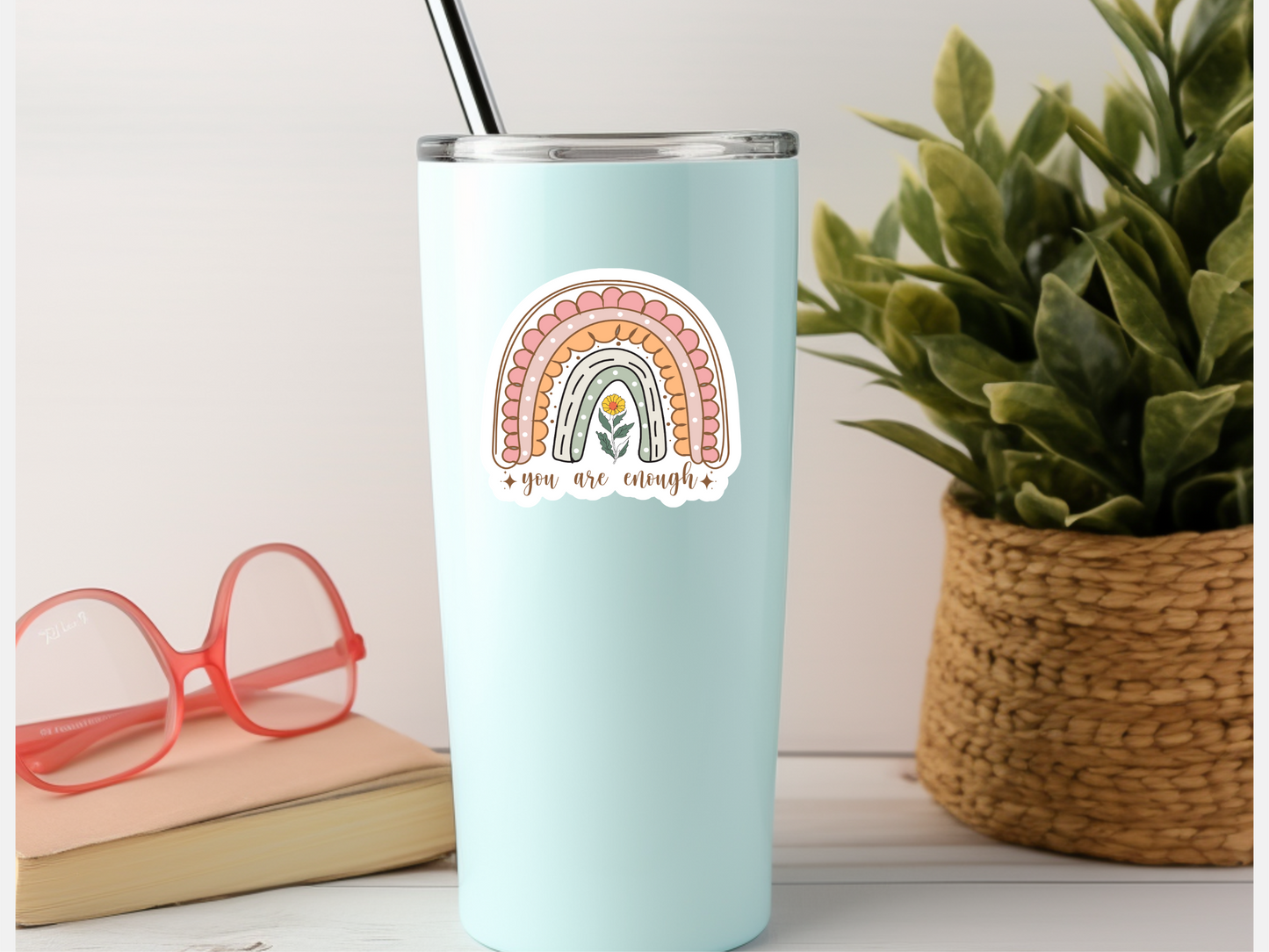 You Are Enough Rainbow & Flower Sticker