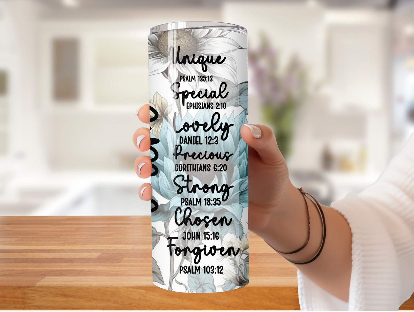 I am Bible Verse Blue Sunflower 20oz Tumbler