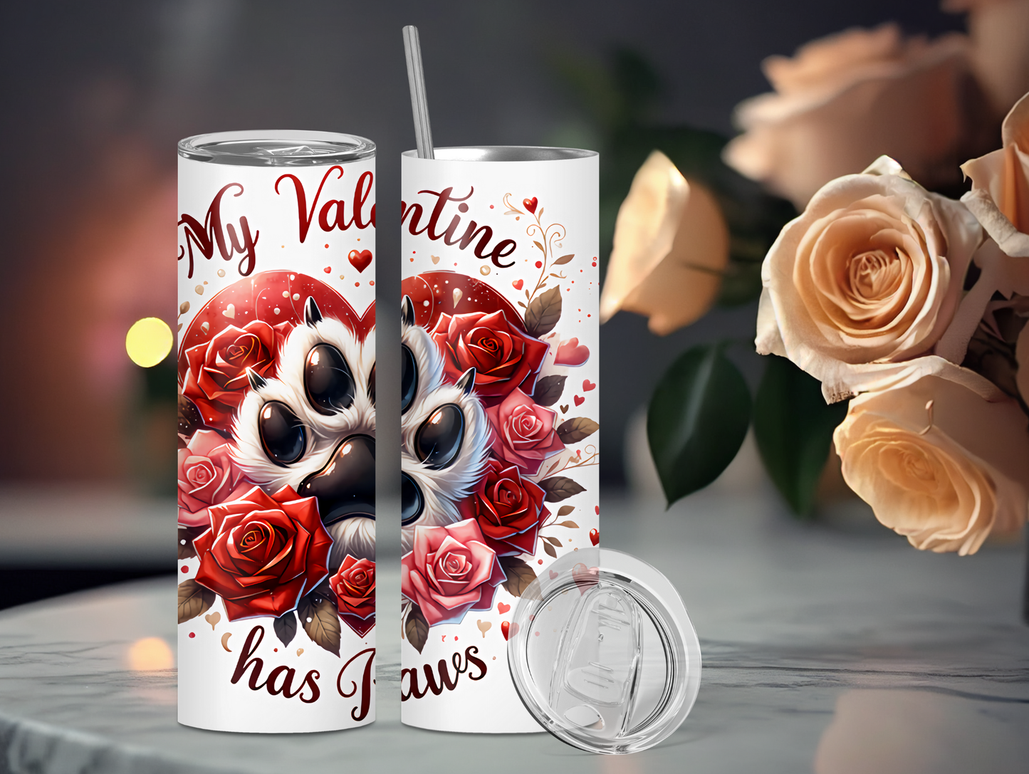 My Valentine Has Paws Heart 20oz Tumbler