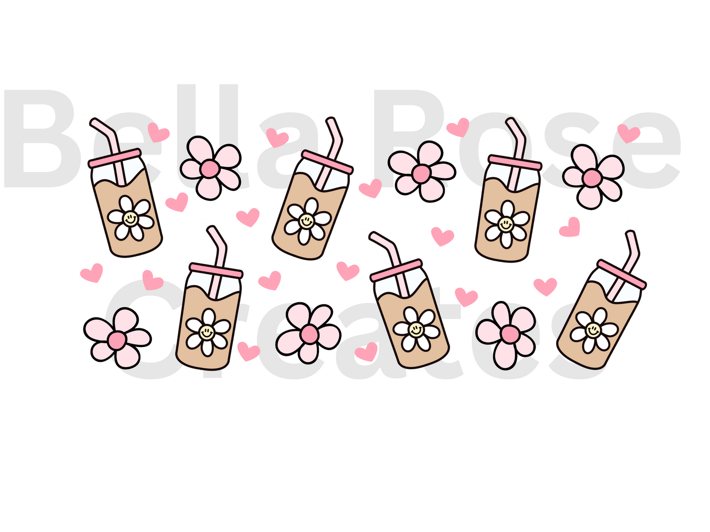 Iced Coffee w/Daisies 16oz Glass Cup