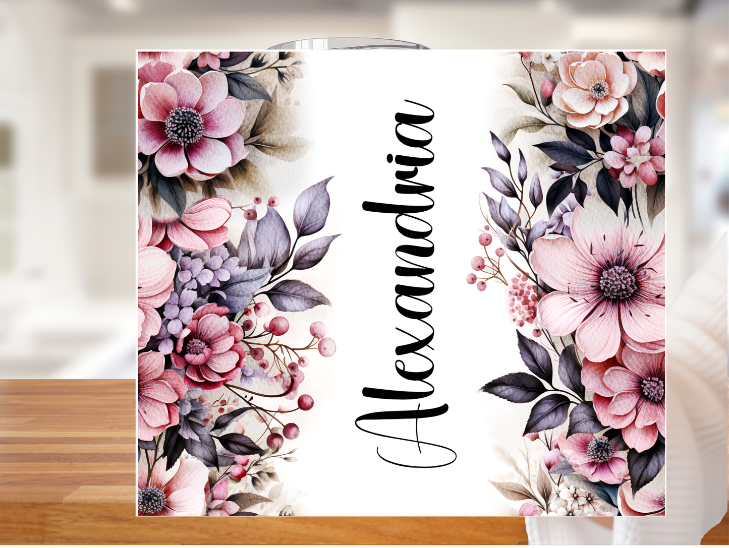 Mauve Watercolor Floral Personalized Tumbler