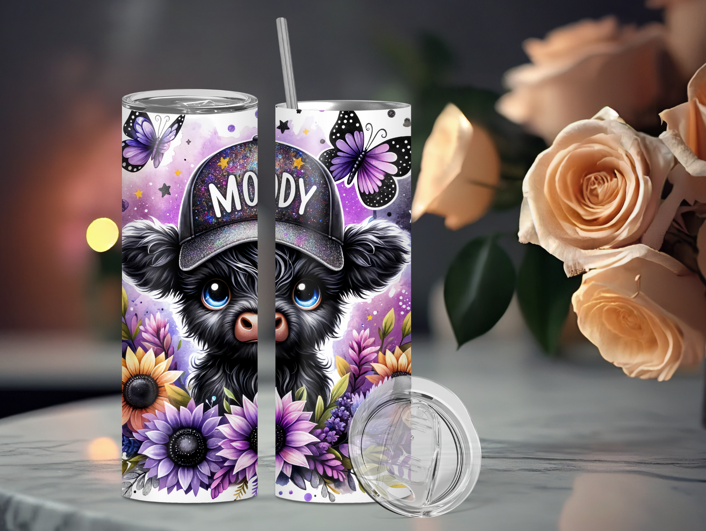 Moody Black Highland Cow 20ox Tumbler