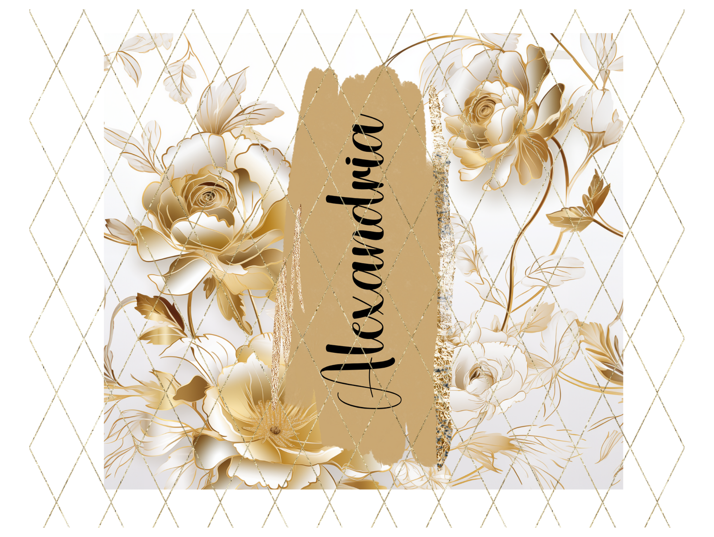 Gold Roses Brush Stroke Personalized Tumbler