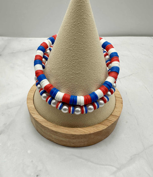 Patriotic Bracelet Set With Pearls