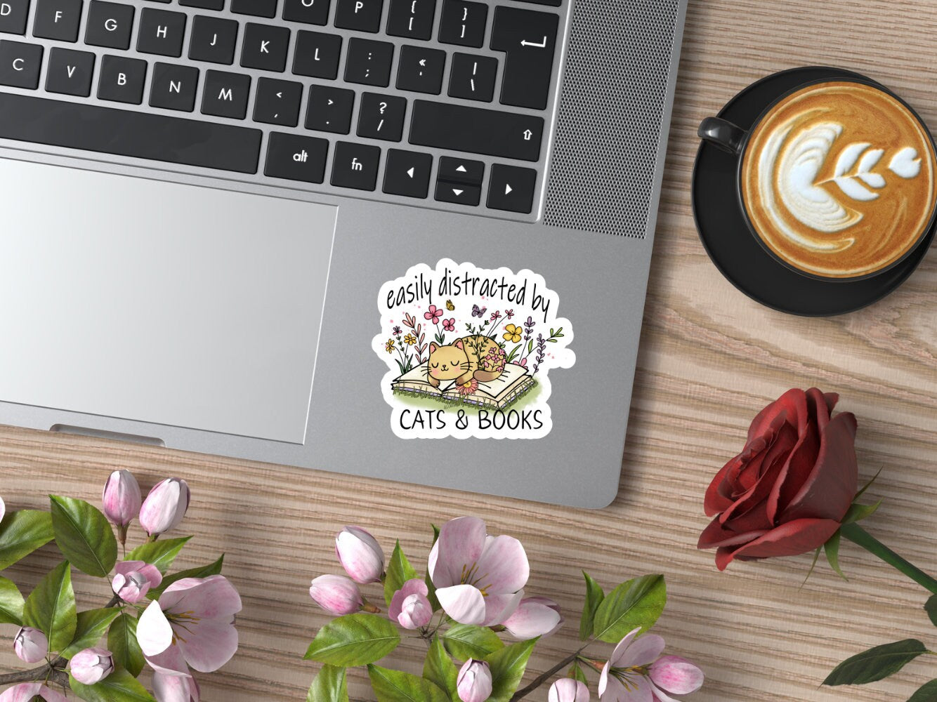Easily Distracted By Cats & Books Sticker