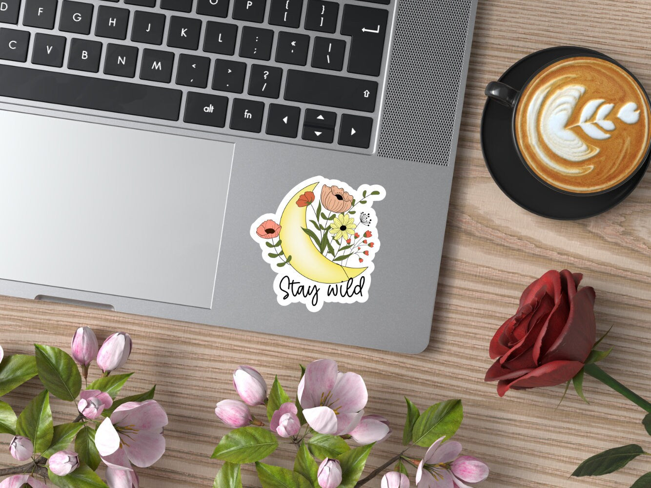 Stay Wild Floral Moon Sticker
