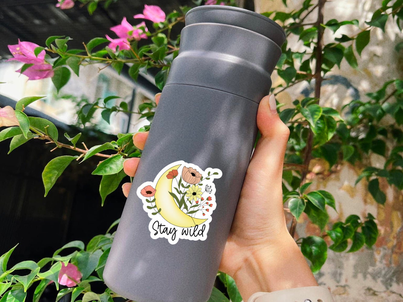 Stay Wild Floral Moon Sticker