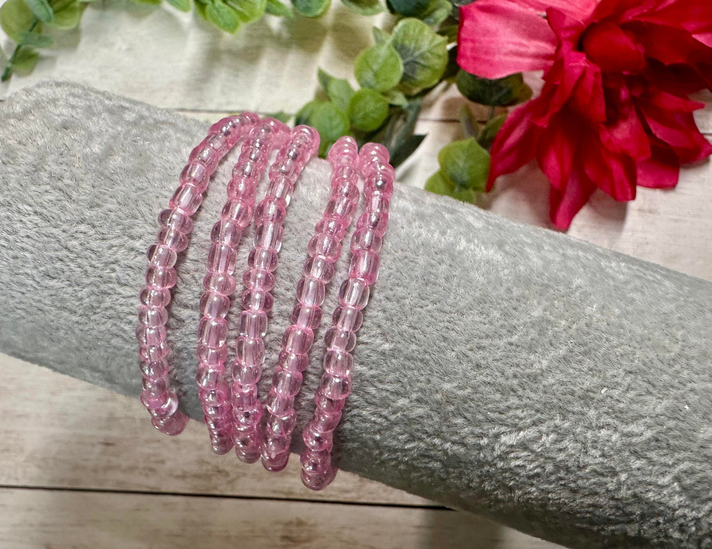 Single Strand Light Pink Luster Seed Bead Bracelet