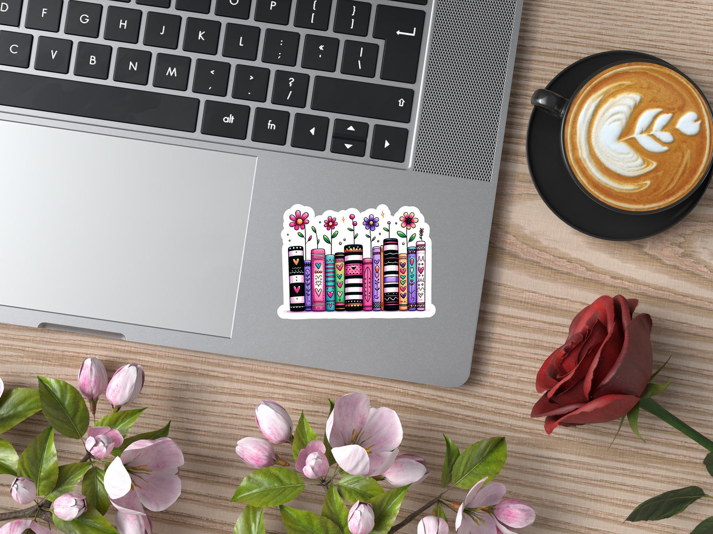 Stacked Books and Flowers Sticker