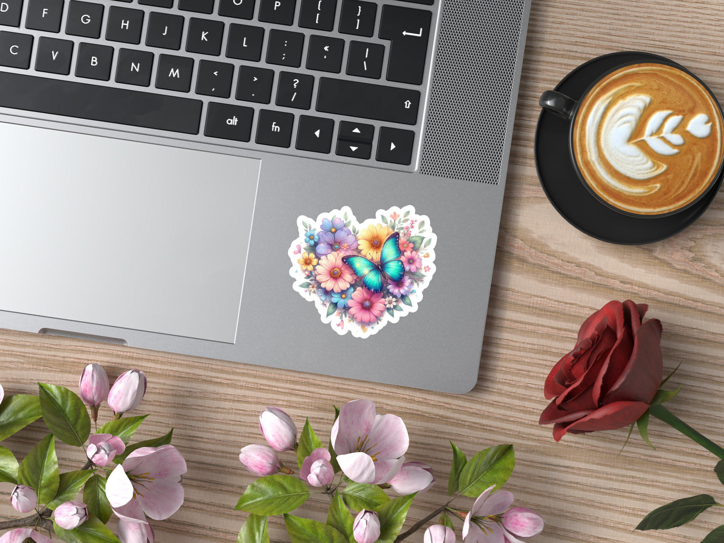 Heart Flowers and Butterfly Sticker