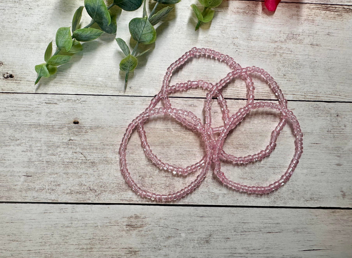 Single Strand Light Pink Luster Seed Bead Bracelet