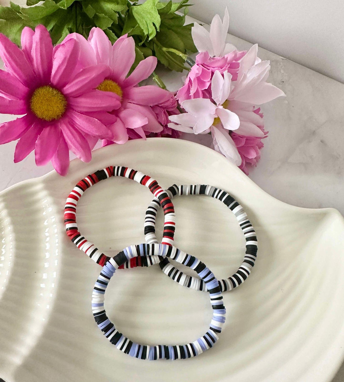 Single Strand Handmade Heishi Clay Beaded Stretch Bracelet