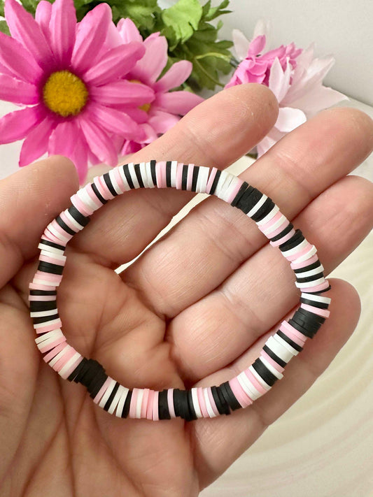 Single Strand Pink Black White Heishi Bracelet