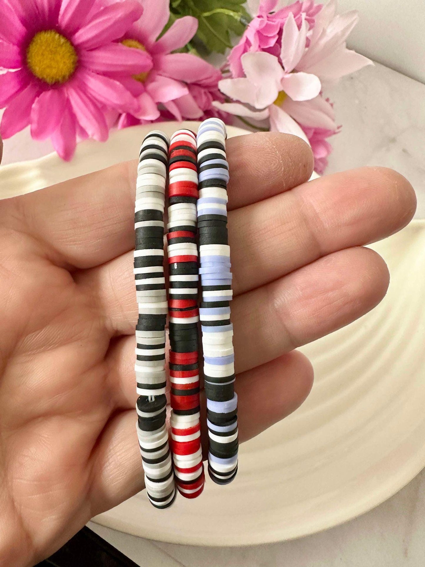 Single Strand Handmade Heishi Clay Beaded Stretch Bracelet