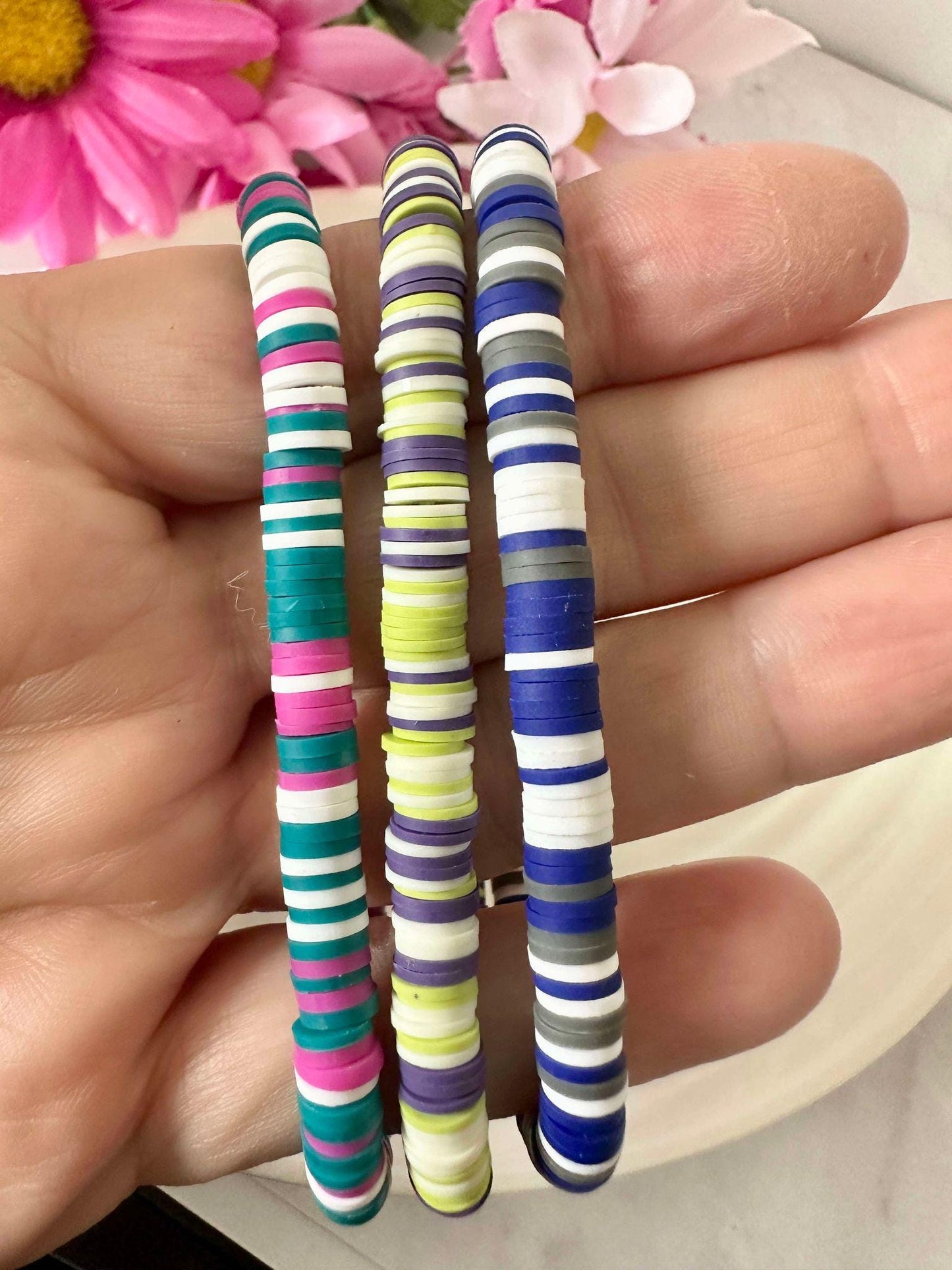 Single Strand Handmade Heishi Clay Stretch Bracelet