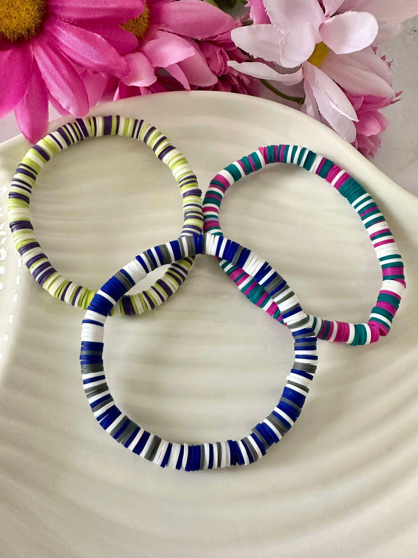 Single Strand Handmade Heishi Clay Stretch Bracelet