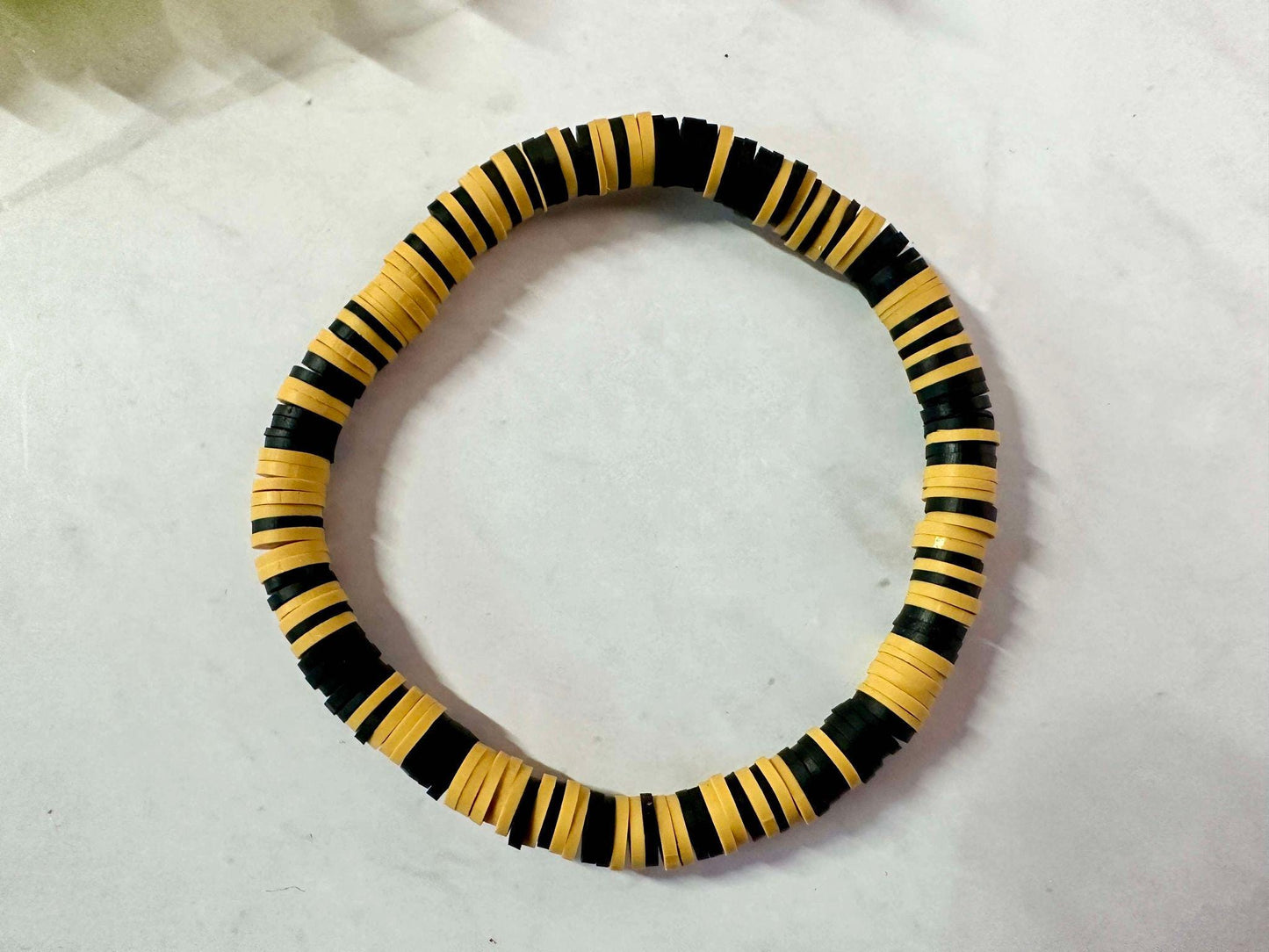Single Strand Mustard & Black Heishi Polymer Clay Bracelet
