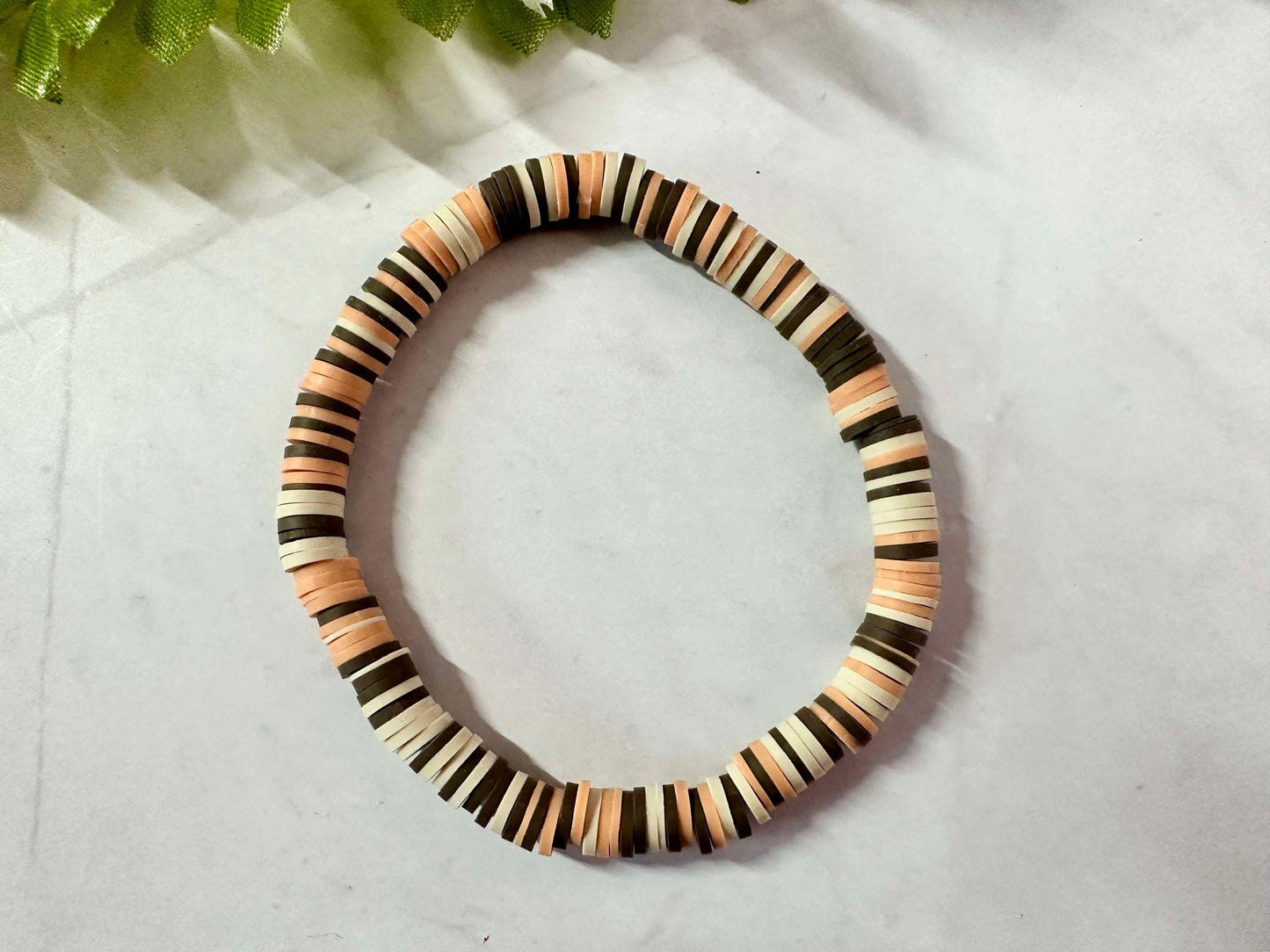 Fall Heishi Polymer Clay Bracelet: Stackable Earth Tones