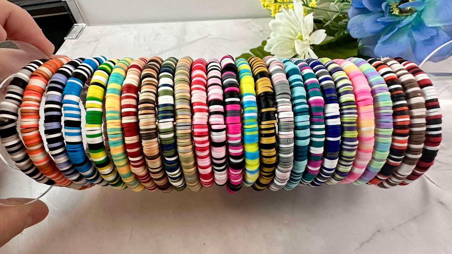 Fall Heishi Polymer Clay Bracelet: Stackable Earth Tones