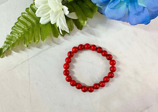 Red & Black Marble Glass Bead Stretch Bracelet: Stackable Trendy Gift