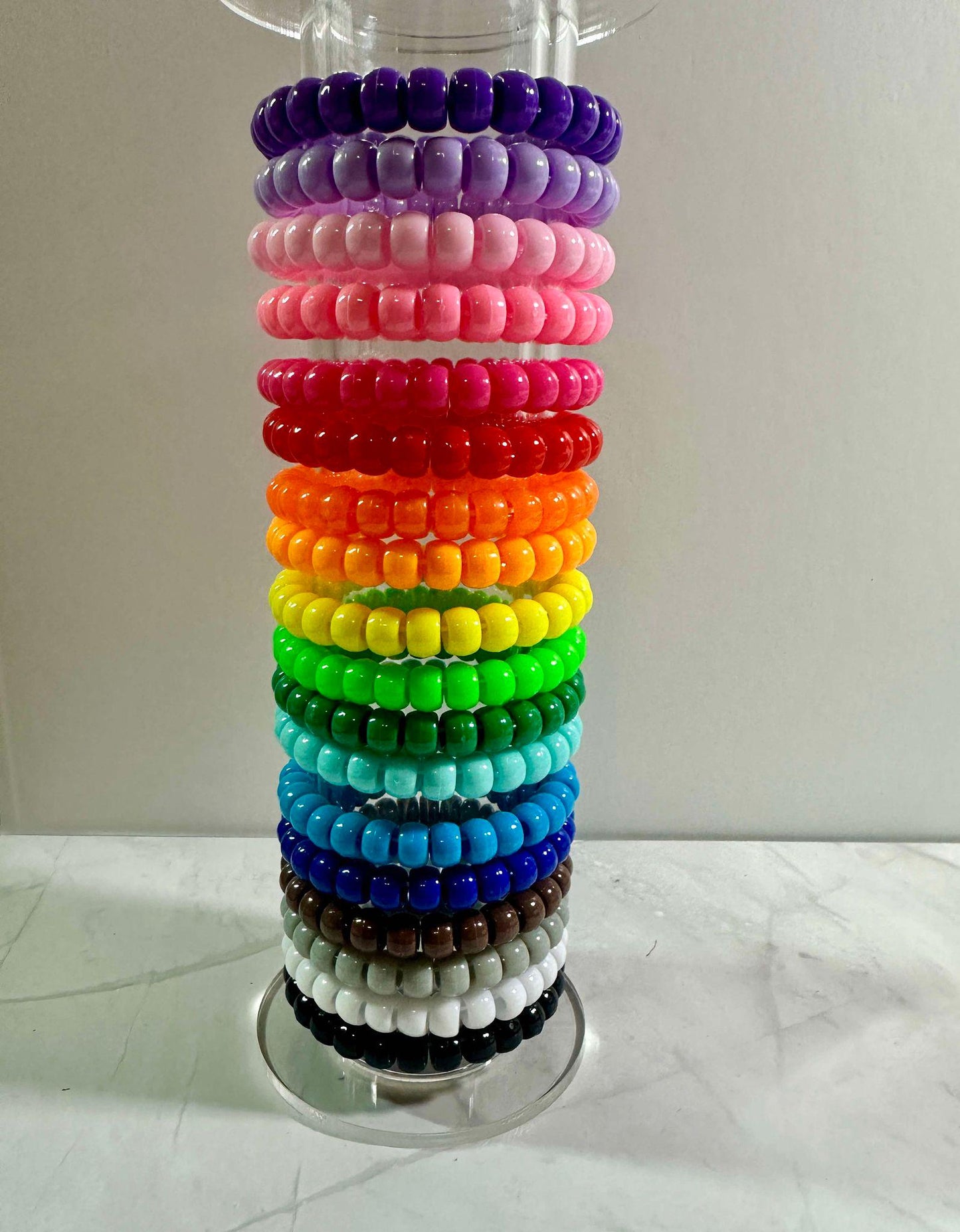 Single Strand Pony Bead Stretch Bracelet: Solid Color Kids Bracelet