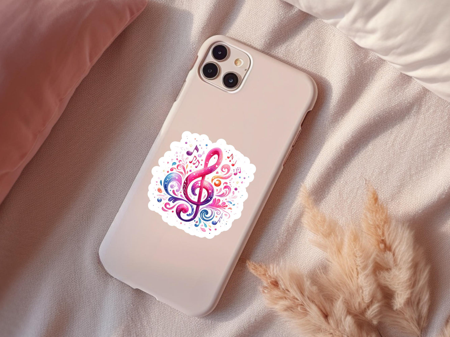 Magenta Musical Note Sticker: Water-Resistant Vinyl Decal