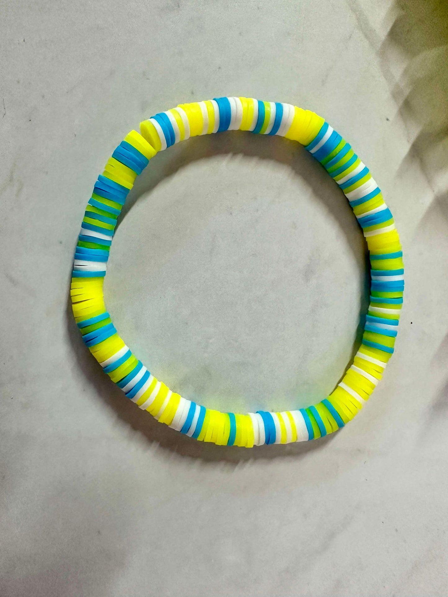 Single Strand Neon Heishi Bracelet: Yellow, Blue, White Polymer Clay Bracelet
