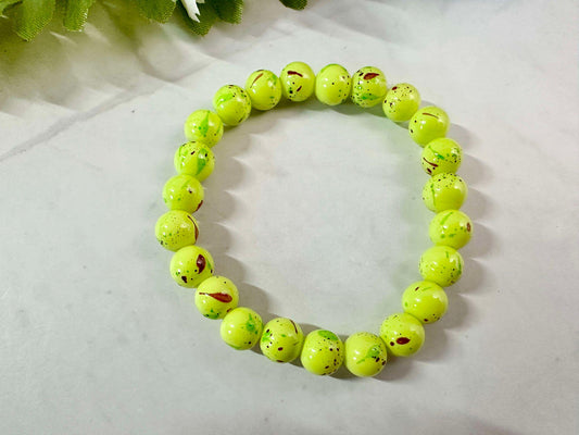 Single Strand Lime Green Speckled Glass Beaded Stretch Bracelet