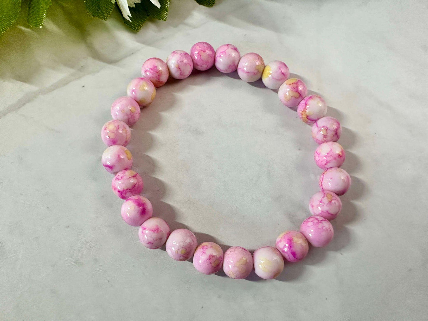 Single Strand Pink Bubble Gum Glass Bead Stretch Bracelet