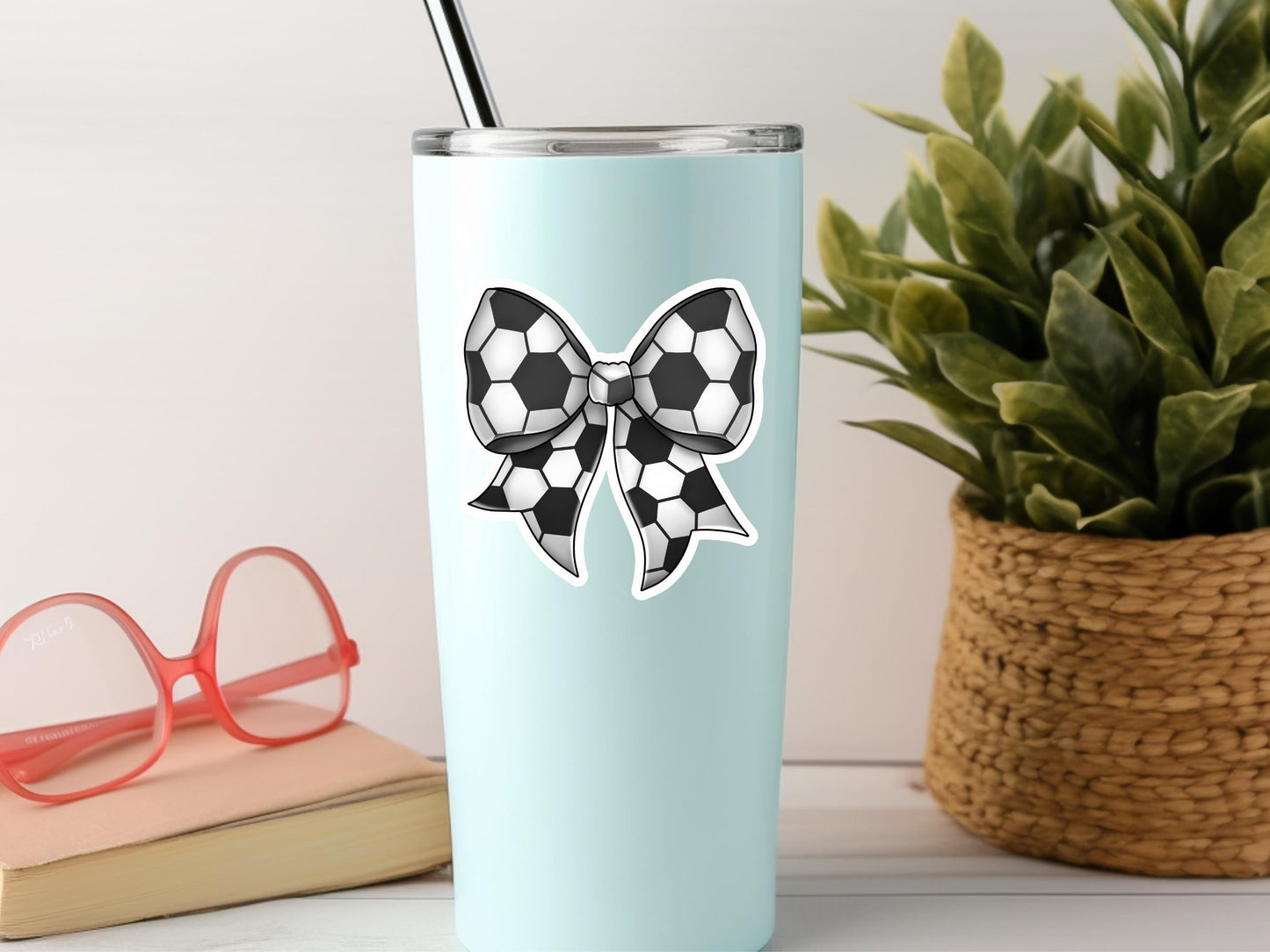 Soccer Bow Sticker: Water-Resistant Vinyl Decal
