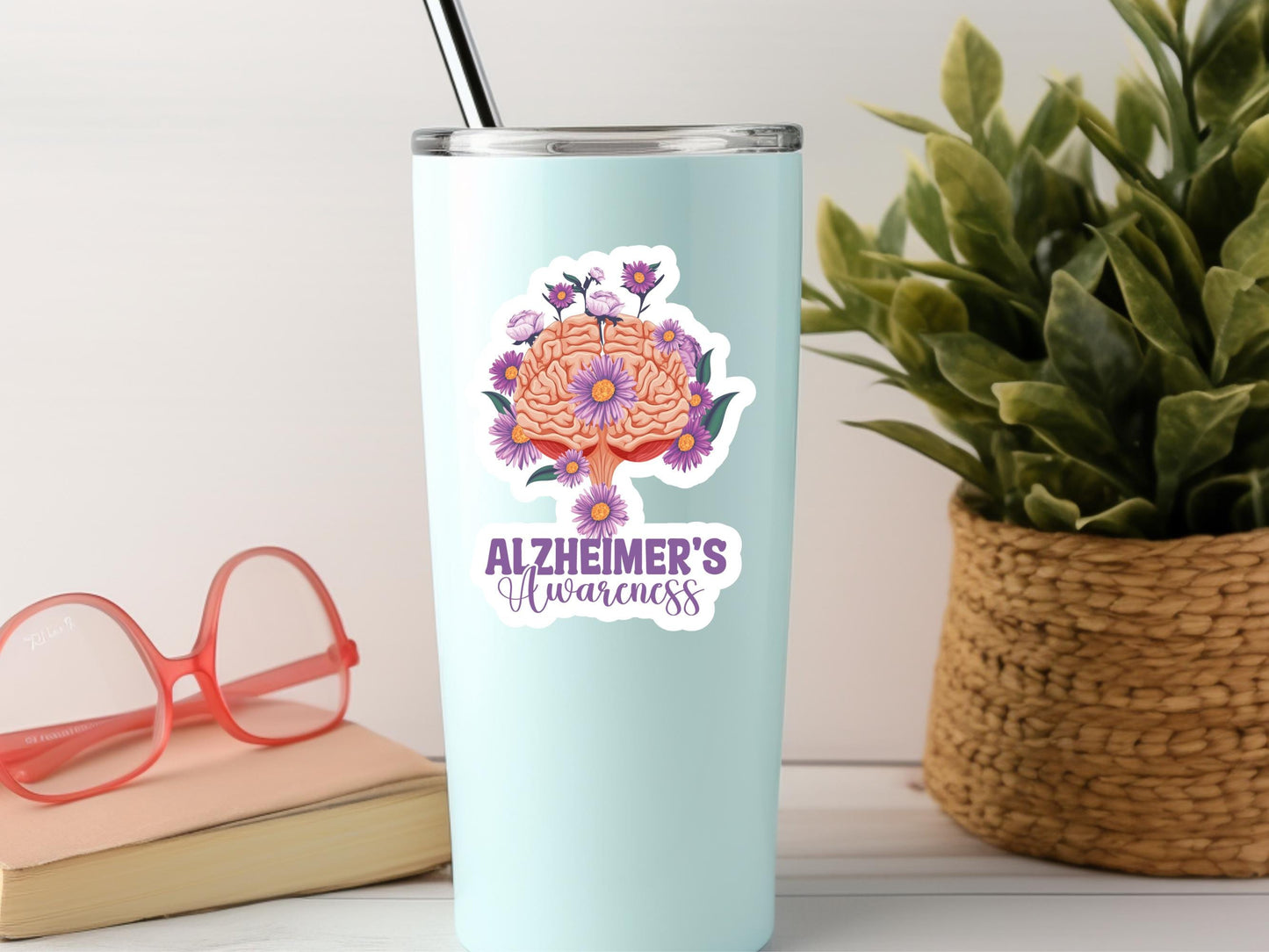 Alzheimer's Awareness Floral Brain Sticker