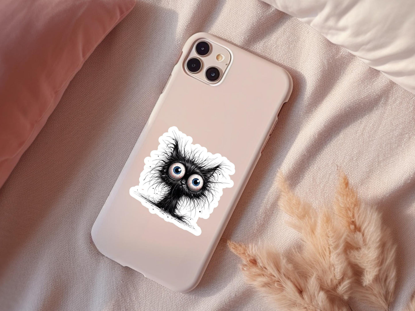 Frazzled Black Cat Vinyl Sticker: Water Resistant Laptop Decal