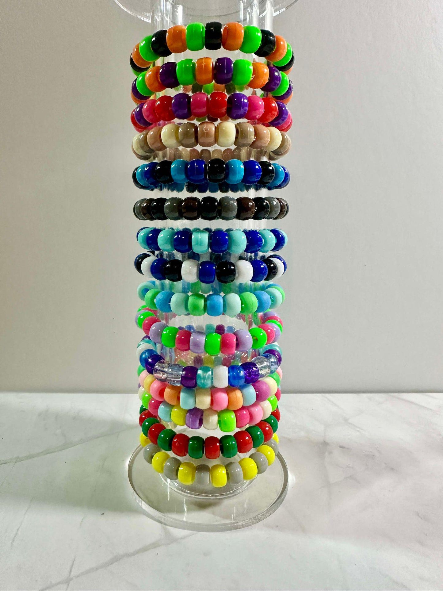 Single Strand Pony Bead Stretch Bracelet: Colorful Kidcore Stackable Bracelet