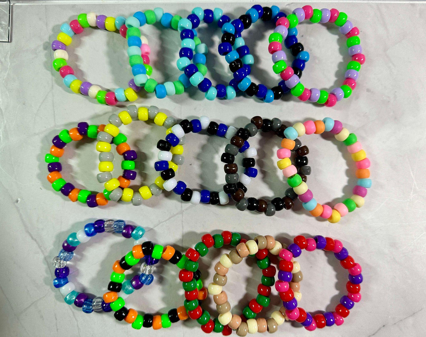 Single Strand Pony Bead Stretch Bracelet: Colorful Kidcore Stackable Bracelet