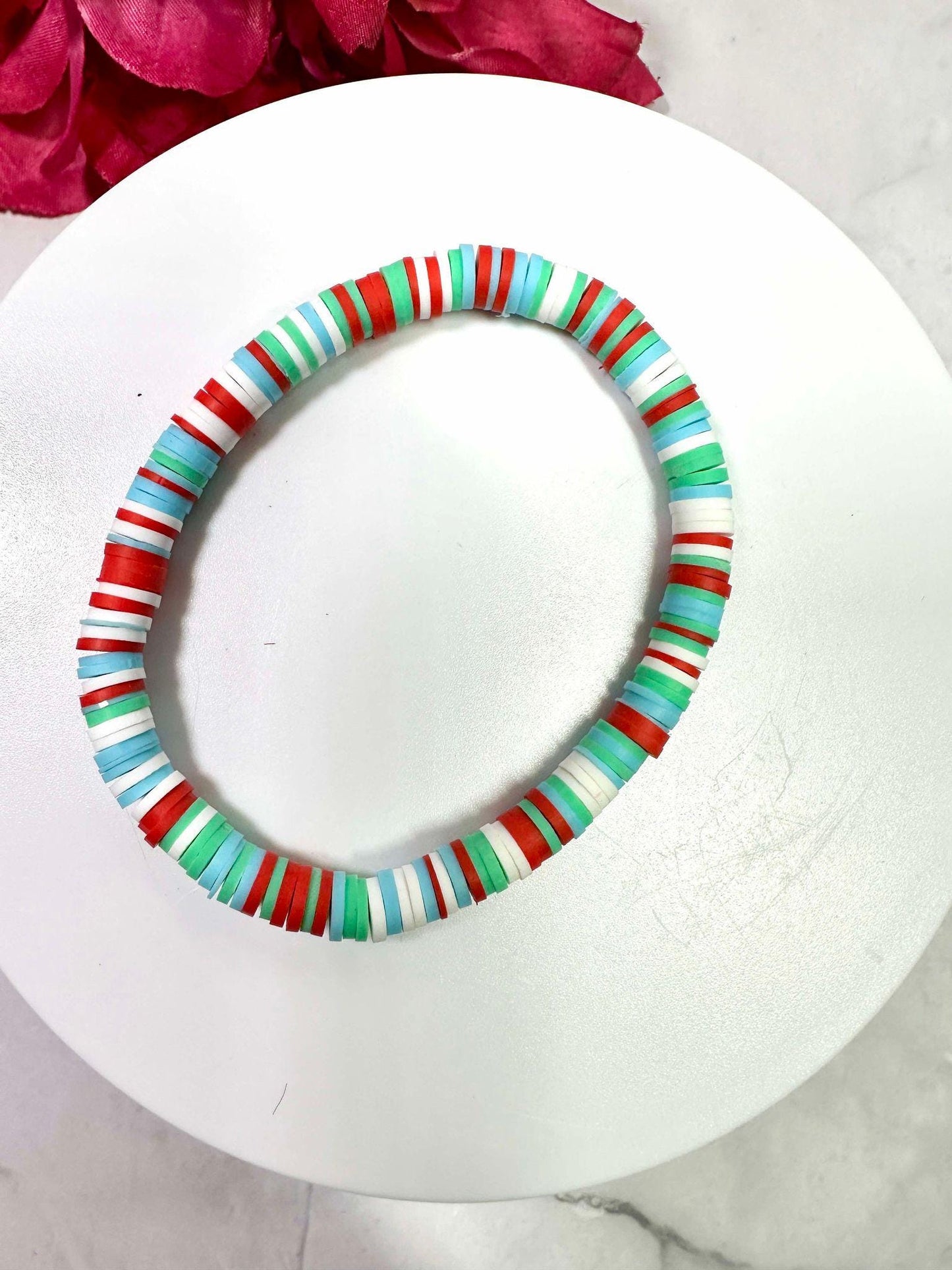 Single Strand Striped Heishi Bracelet