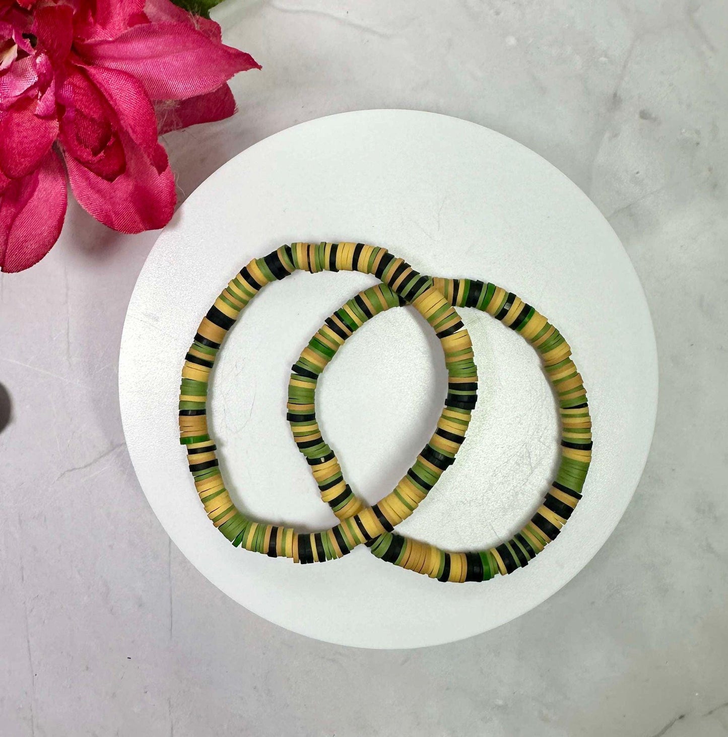 Single Strand Mustard Green Heishi Bracelet